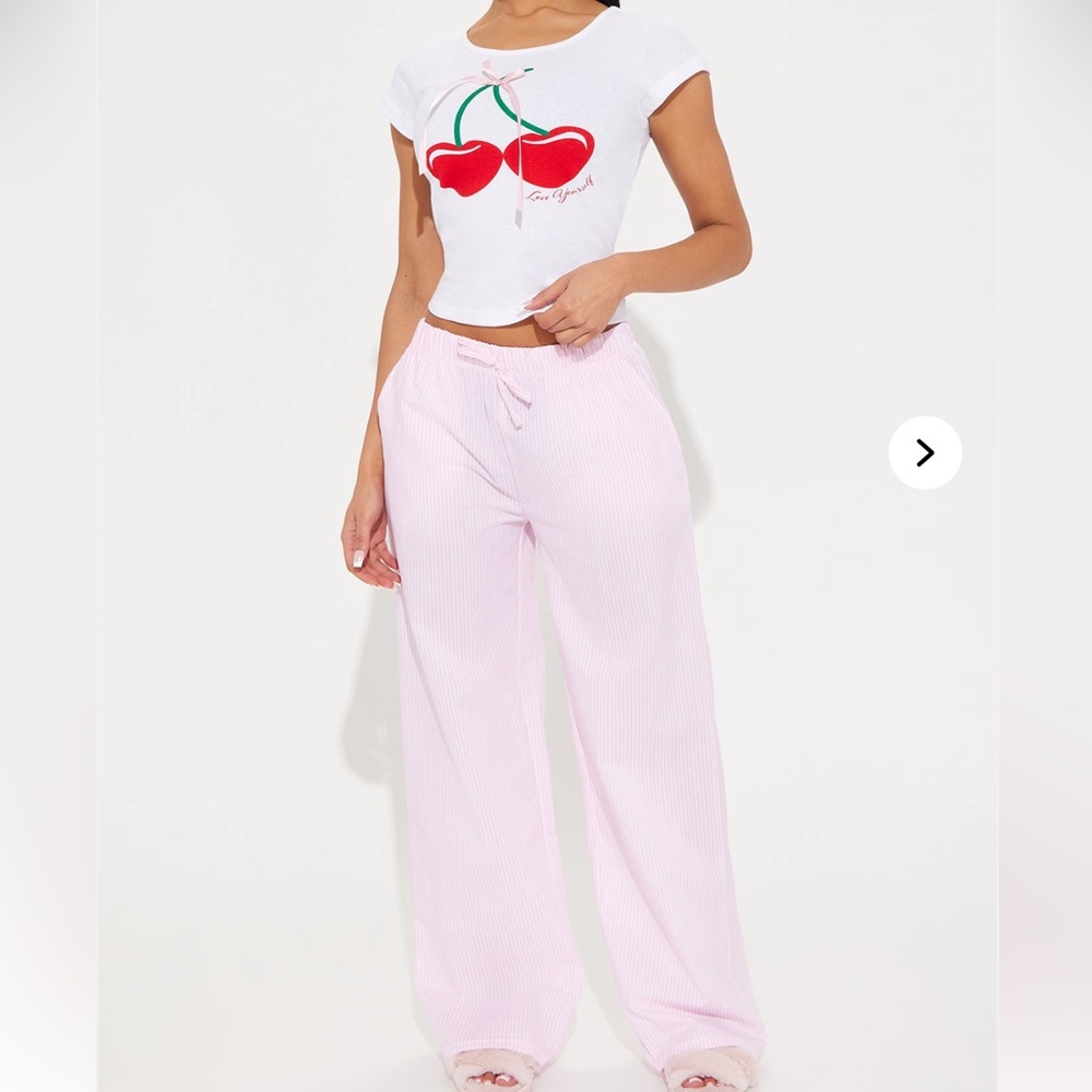 Nwt Love Yourself Cherry Print White and Pink PJ Set